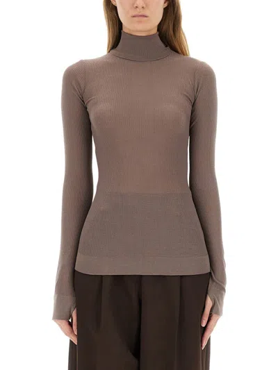 Lemaire Wool High Neck Sweater In Brown