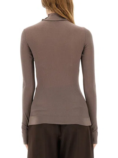 Lemaire Wool High Neck Sweater In Brown