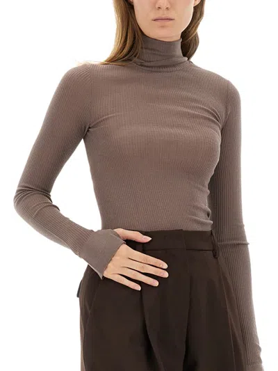Lemaire Wool High Neck Sweater In Brown