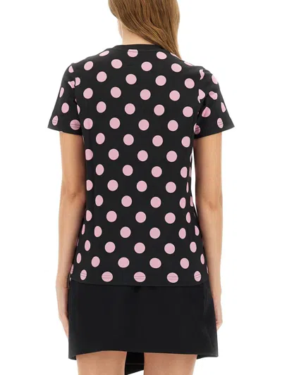Moschino Graphic Print Polka Dot Crew Neck Top In Black