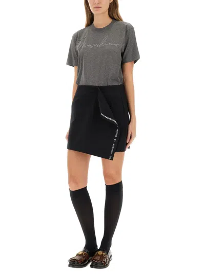 Moschino T-shirt With Embroidered Logo In Gray