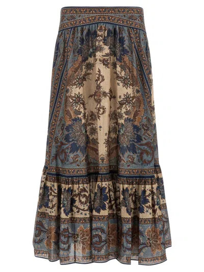 Zimmermann Women Indienne Floral Habotai Silk Ascension Tiered Midi Skirt In Multi