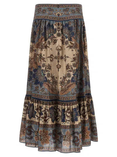 Zimmermann Women Indienne Floral Habotai Silk Ascension Tiered Midi Skirt In Multi