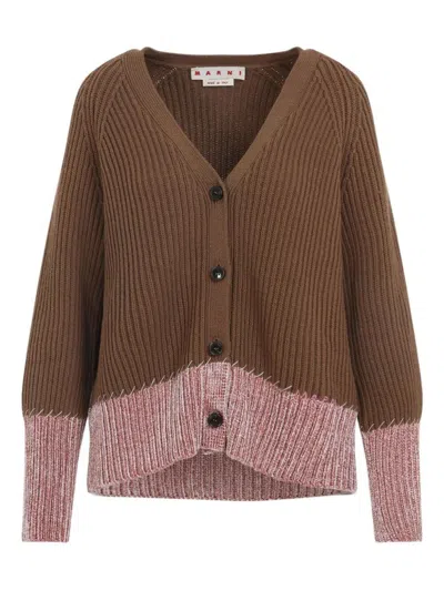 Marni Cardigan With "color Block" Pattern In Brown
