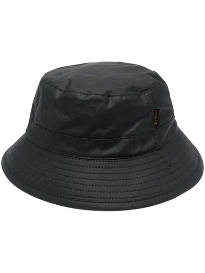 Barbour Black Logo-patch Bucket Hat In Black