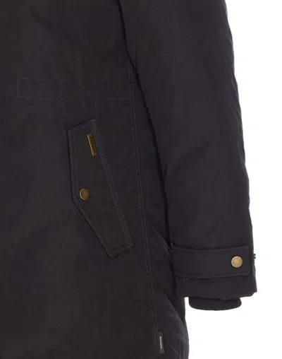 Woolrich Padded Coat With Removable Fur Hood In Black