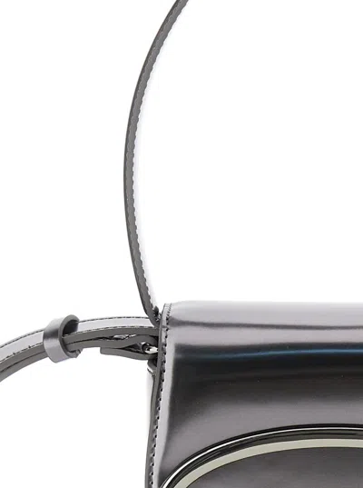 Diesel 1dr Silver-tone Shoulder Bag With Oval D Patch In Lamintaed Leather Woman In Gray