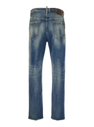 Dsquared2 Men Blue Jeans With Logo Patch On The Rear And Distressed Effect In Denim Man In Black