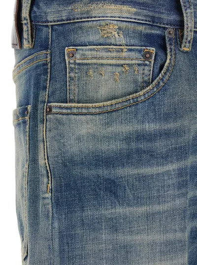 Dsquared2 Men Blue Jeans With Logo Patch On The Rear And Distressed Effect In Denim Man In Black