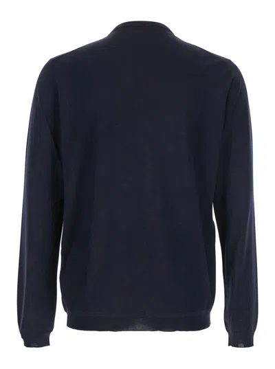 Goes Botanical Blue Crewneck Sweater With Ribbed Trims In Wool Man In Black