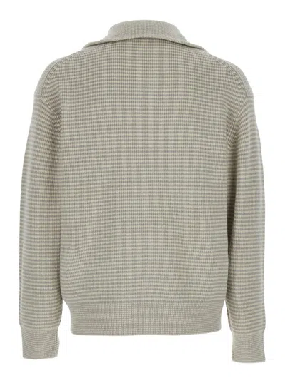 Jw Anderson Grey Sweater With Half Zip Closure On The Front In Cotton Piquet Man In Neutral
