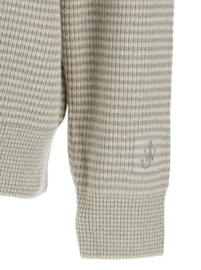 Jw Anderson Grey Sweater With Half Zip Closure On The Front In Cotton Piquet Man In Neutral