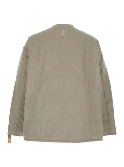 Jw Anderson Beige Crewneck Jacket With Quilted Design On The Front And Logo Embroidery On The Rear In Fabric Man In Multi