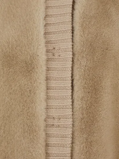 Pinko 'genovese' Beige Sleeveless Vest With High Neck And Ribbed Details  In Ecofur Woman In Multi