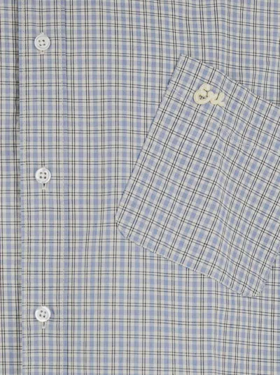 Erl Beige Shirt With Logo Embroidery On The Front And All-over Check Motif In Cotton Man In Gray