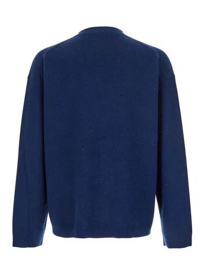Jw Anderson Blue Cardigan With V Neck And And Front Zip Closure In Wool Blend Man In Blue
