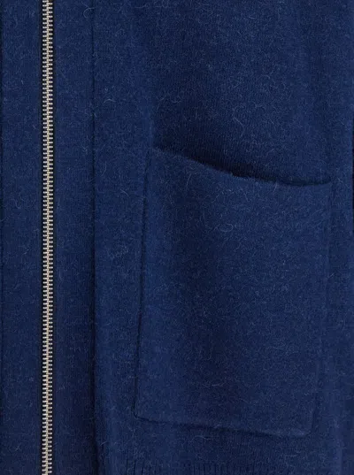 Jw Anderson Blue Cardigan With V Neck And And Front Zip Closure In Wool Blend Man In Blue