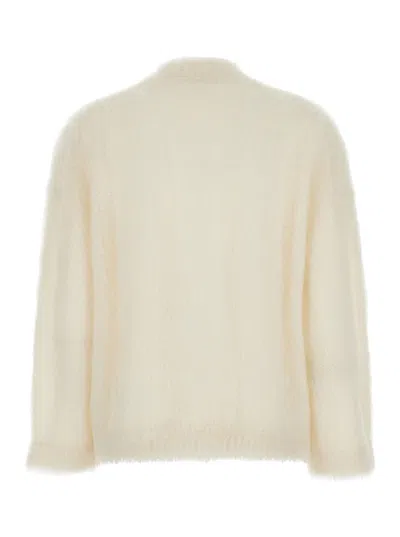Brunello Cucinelli White Sweater With Stand-up Collar In Cashmere And Silk Blend Woman In Brown