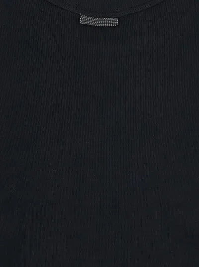 Brunello Cucinelli Ribbed Scoop Neck Short Sleeve Top In Black