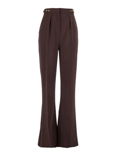 Elisabetta Franchi Bordeaux Pants With Jewel Button Embellishments And Pences In Tech Fabric Stretch Woman In Brown