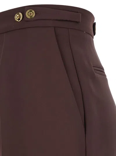 Elisabetta Franchi Bordeaux Pants With Jewel Button Embellishments And Pences In Tech Fabric Stretch Woman In Brown