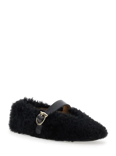Ferragamo Shearling Ballet Flats In Black