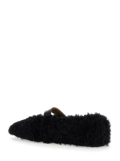 Ferragamo Shearling Ballet Flats In Black