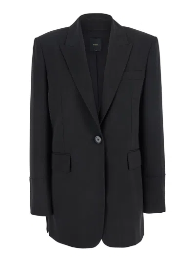 Pinko Kamut Black Single-breasted Jacket With Peak Revers In Viscose Blend Stretch Woman In Black