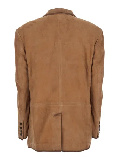 Arma Modena Beige Single-breasted Jacket With Classic Lapels In Suede Woman In Sand