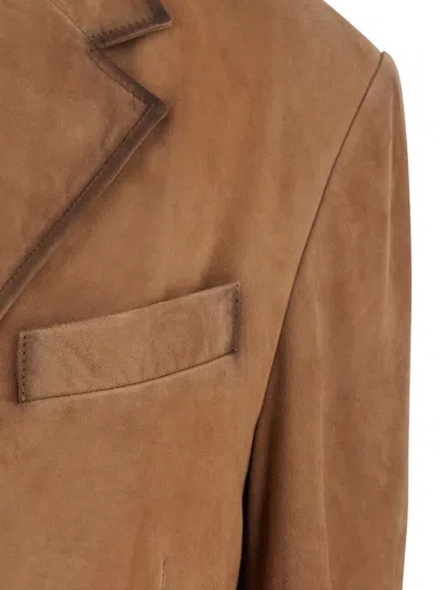 Arma Modena Beige Single-breasted Jacket With Classic Lapels In Suede Woman In Sand