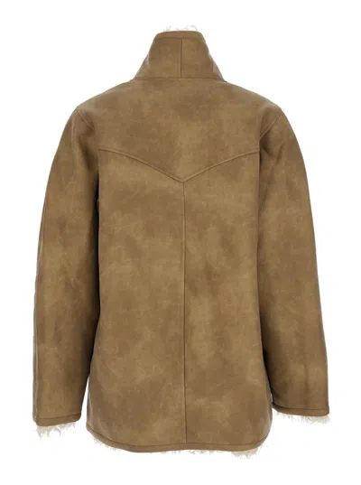 Isabel Marant Étoile Isabel Marant Etoile Women Beige Shearling Coat With High Collar And Button Closure In Leather And F In Brown