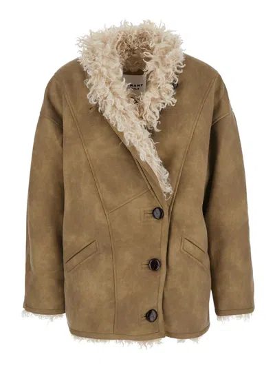 Isabel Marant Étoile Isabel Marant Etoile Women Beige Shearling Coat With High Collar And Button Closure In Leather And F In Brown