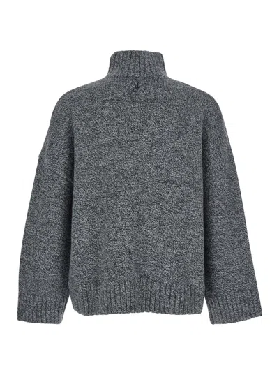 Jw Anderson Grey Sweater With High Neck And One Front Patch Leather Pocket In Wool Blend Man In Gray