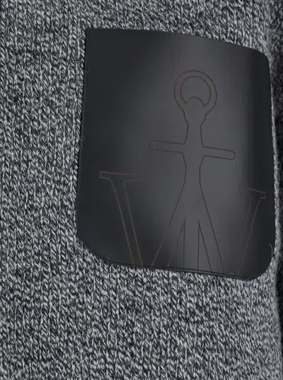 Jw Anderson Grey Sweater With High Neck And One Front Patch Leather Pocket In Wool Blend Man In Gray