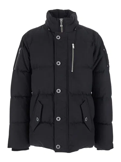 Moose Knuckles Forrestville Black Down Jacket With Fixed Hood And Logo Patch On The Sleeve In Cotton Blend Man In Black
