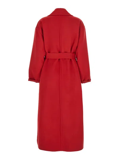 Fabiana Filippi Long Cashmere Wool Coat Belted At Waist In Red