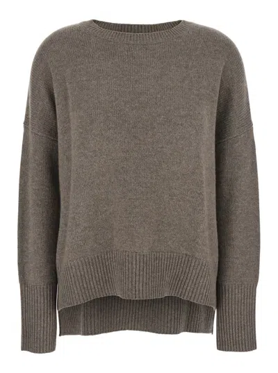Lisa Yang Mila Grey Sweater With Ribbed Trim In Cashmere Woman In Green