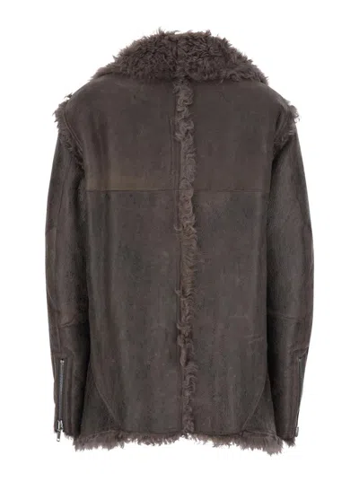 Rick Owens Brown Jacket With Reversible Design And Asymmetric Hem In Leather Woman In Multi
