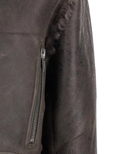Rick Owens Brown Jacket With Reversible Design And Asymmetric Hem In Leather Woman In Multi