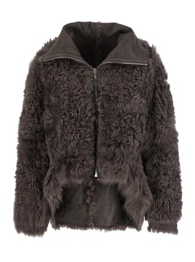 Rick Owens Brown Jacket With Reversible Design And Asymmetric Hem In Leather Woman In Multi
