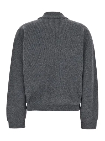 Fabiana Filippi Grey Ribbed Knit Sweatshirt With Front Zip Closure In Wool Blend Woman In Gray