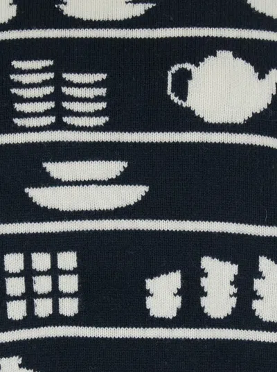 Jw Anderson Black And White Crewneck Sweater With Tableware Motif In Wool Man In Blue