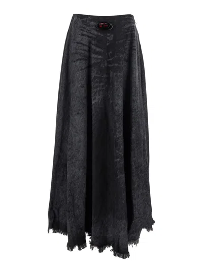 Diesel Full Skirt In Lasered Cotton-hemp Denim In Gray