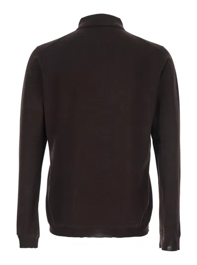 Goes Botanical Brown Polo Shirt With Long Sleeves And Classic Collar In Wool Man In Gold
