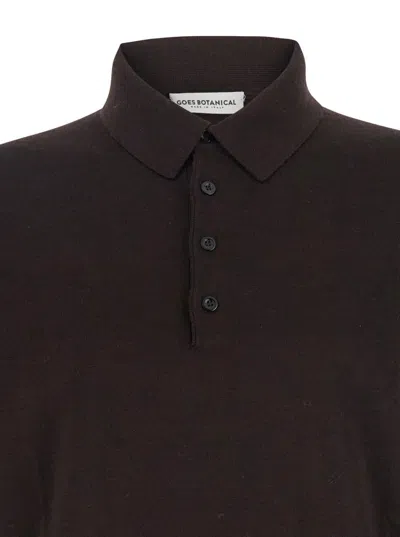Goes Botanical Brown Polo Shirt With Long Sleeves And Classic Collar In Wool Man In Gold
