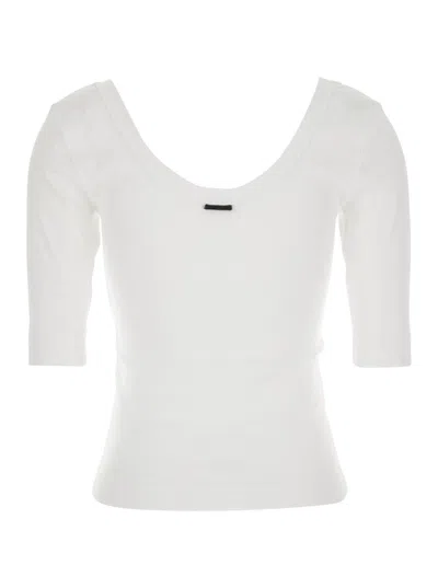 Brunello Cucinelli Ribbed Scoop Neck Stretch Fit T-shirt In White