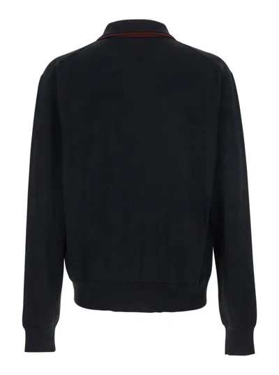 Jil Sander Black Sweater With Classic Collar And Front Zip Pockets In Wool Man In Black