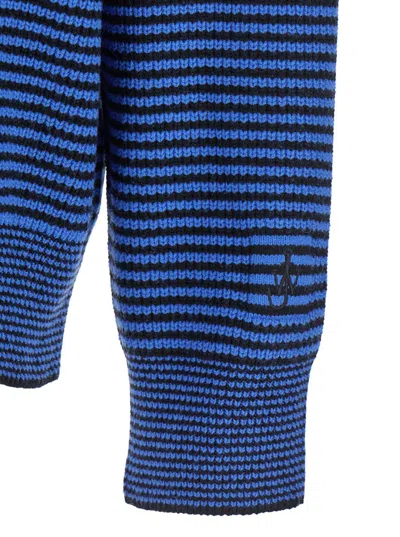 Jw Anderson Blue Sweater With Half Zip Closure On The Front In Cotton Piquet Man In Blue