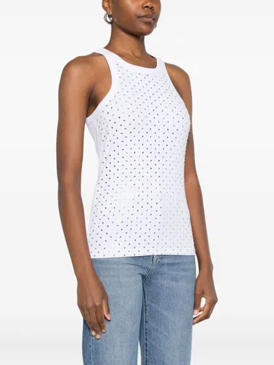 Pinko Tank Top With Rhinestones And Studs In White