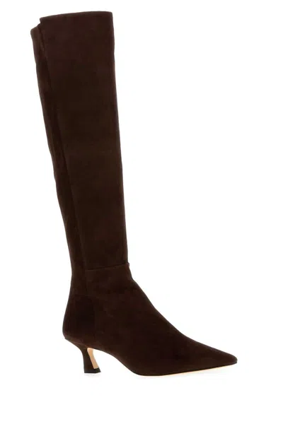 Stuart Weitzman Stylish Suede Ankle Boots With Block Heel In Brown